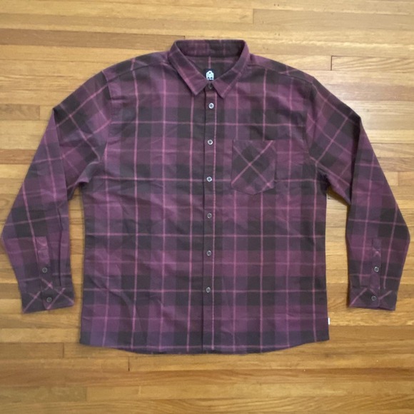 Into The Am Other - INTO THE AM Shirt Mens 2XL Burgundy Black Plaid Button Down Long Sleeve Stretch